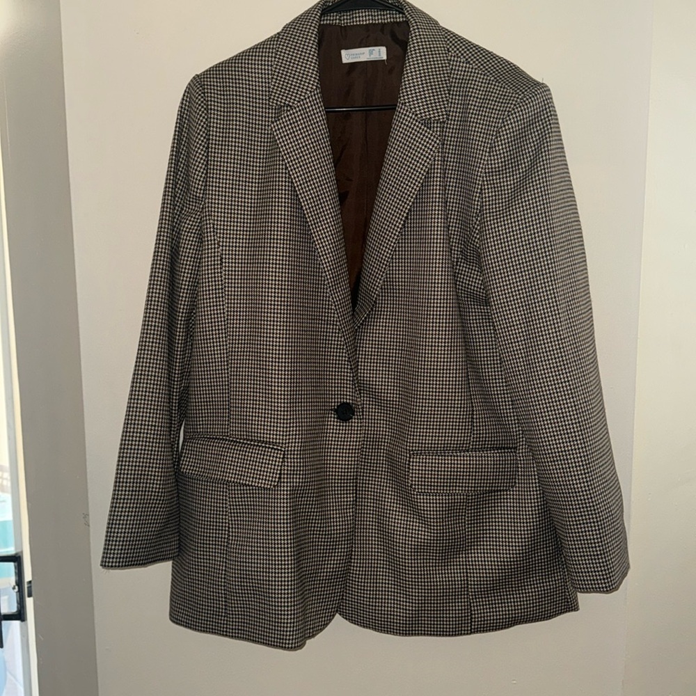 Primark Houndstooth Oversized Brown Multicolor Plaid Blazer Size 14